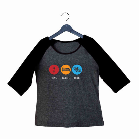 Biker Travel Wanderlust Eat Sleep Ride Custom Printed Graphic Design Raglan T-Shirt for Women